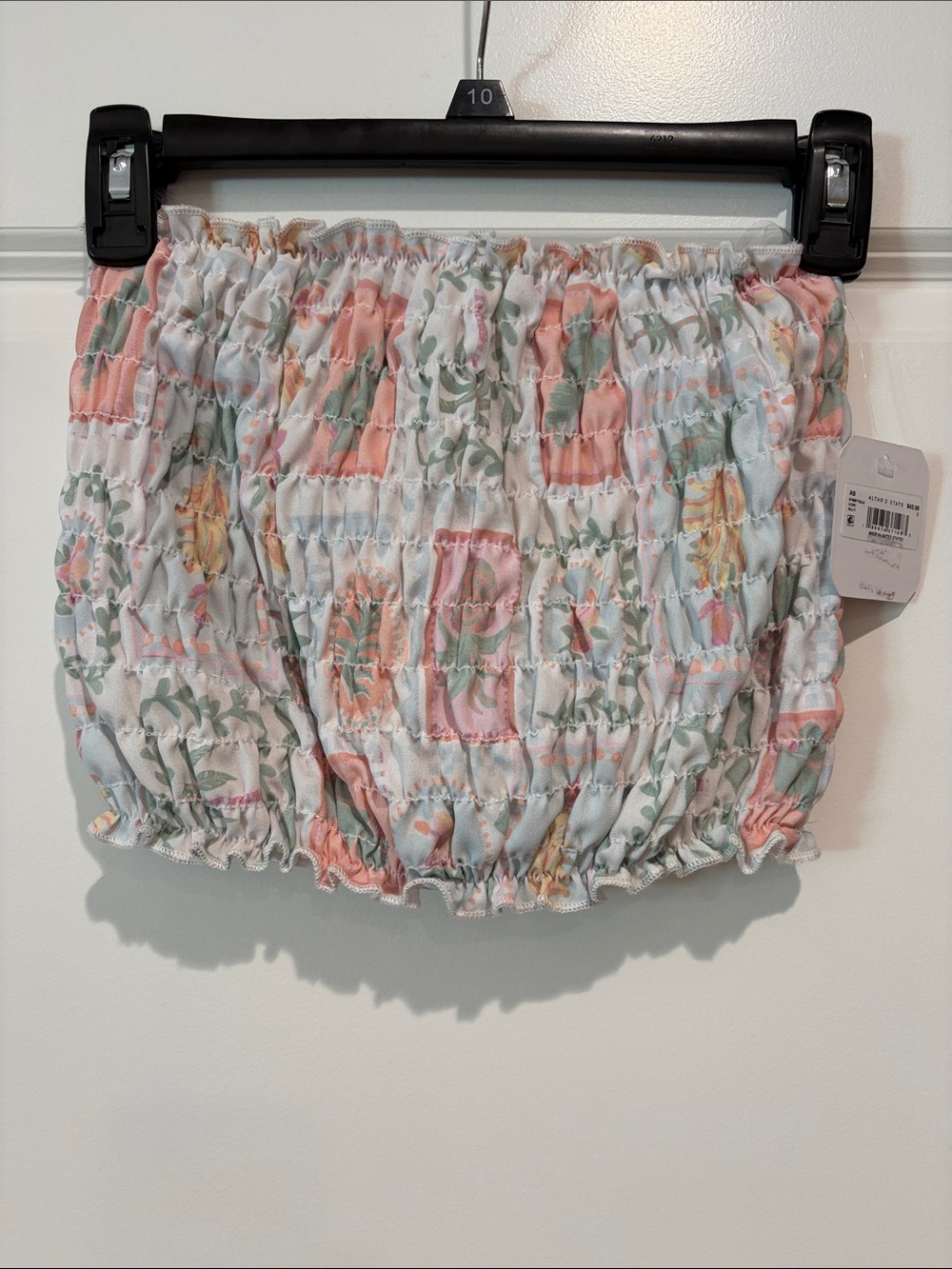 NWT Altar'd State Peach & Mint Smocked Floral Tropical Beach Summer y2k top, S